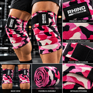Rodilleras Deportivas RHINO FITNESS, Color Rosa Camuflaje, Nailon Transpirable, Unisex, Ajustables con Cierre de Gancho y Bucle, Soporte para Piernas - Product Image 5