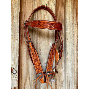 Juego de cabezada y pechopetral de cuero de alta calidad para caballo western con flecos turquesa, piedras hermosas y herrajes. - Product Image 5