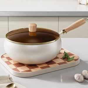 Olla para Sopa Antiadherente Moderna y Portátil con Mango de Madera, Compatible con Inducción, Cacerola, Utensilios de Cocina - Product Image 1