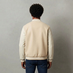 Hot Sale Custom 100% Wool <b>Men's</b> Winter Varsity <b>Jacket</b> with Front Printed Logo Drop Shoulder 2 Tone Casual Wear <b>Baseball</b> Coat - Product Image 6