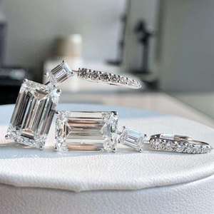 Boucles d'oreilles pendantes de luxe en or blanc, double taille émeraude, diamants de laboratoire, bijoux fins pour femme, certifiés IGI - Product Image 5