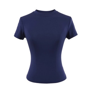 T-shirt décontracté pour femme en polyester respirant et écologique, col en V, manches courtes, impression de logo personnalisé, teinture unie, compressé - Product Image 5