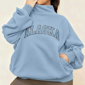 Sweat-shirt à col roulé oversize pour femme, gris, avec broderie de lettres Alaska, manches longues, en coton tricoté, collection automne 2026 – Top 10 - Product Image 5