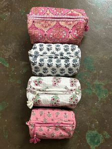 Cotton Quilted Toiletry Bag Block Printed Bohemian Style Zipper Eco-Friendly Gift Handmade for Bag Cosmetic Bag Travel Accessory - Product Image 5