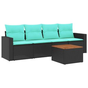 Juego de Sofás de Patio de 5 Piezas en Poliratán Negro con Cojines, Elegantes Conjuntos de Jardín - Product Image 2