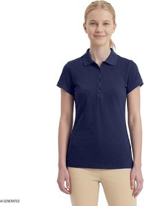 Polo à manches courtes pour femme, couleur unie, coupe classique, 100% coton piqué, style décontracté, bleu - Product Image 2
