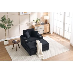 Chaise longue in velluto a coste con video, braccioli portaoggetti, poggiapiedi mobile, portabicchieri e cuscini rimovibili per il relax profondo - Product Image 3