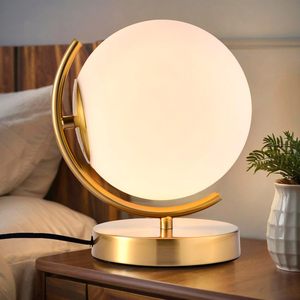 Vintage Antique Gold Table <b>Lamp</b> with Round Glass Globe Shade 7.1 Inch Modern Metal Desk <b>Lamp</b> for Bedroom Home Lighting - Product Image 1