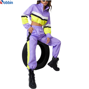 Hot Selling Custom Polyester Color Block Half Zip Jacket & Jogger Pants Outfits <b>Women</b> <b>Windbreaker</b> Tracksuit Sweatsuit 2 Pcs Set - Product Image 5
