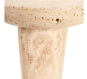 Travertine Coffee <b>Table</b> <b>Round</b> Pedestal <b>Side</b> <b>Table</b> Natural Stone Accent <b>Table</b> for Living Room - Product Image 3