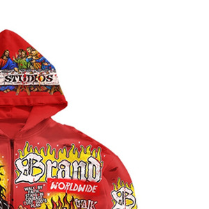 Men <b>Summer</b> Crop Zip-Up <b>Hoodie</b> Red All Digital Hip Hop Streetwear Religious Graphic Lightweight Breathable OEM Service Sweatshirt - Product Image 2