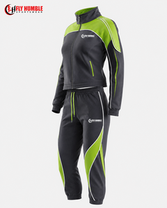 Survêtement FLY Humble Sportswear Vert Crème Color Block avec Fermeture Éclair Intégrale et Col Montant, Style Sportif Unisexe Adulte pour l'Automne, OEM - Product Image 3