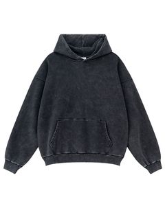 Sweat-shirt à capuche oversize pour homme, couleur unie, manches classiques, 100% coton molletonné, coupe délavée, style hiver, poche, 300g - Product Image 1