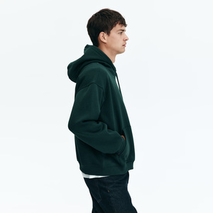 Sweat-shirt à capuche oversize pour homme, couleur unie, en molleton, coupe classique, avec poche, décontracté, pour l'automne, vert foncé, en coton tricoté - Product Image 2