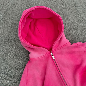 Nouveau style 2026 – Sweat-shirt unisexe oversize à capuche zippé en polaire rose uni, coupe courte, décontracté, pour l'automne, marque privée - Product Image 2