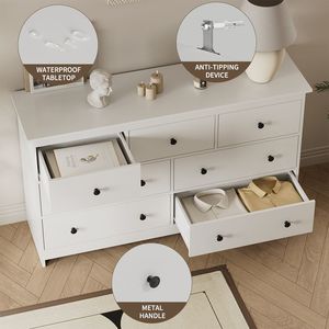 Oak <b>Chest</b> <b>of</b> <b>Drawers</b> with 7 <b>Drawers</b> and Metal <b>Handles</b> for Bedroom and Living Room - Product Image 3