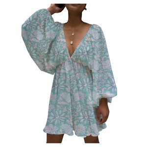 Vestido de Fiesta Estampado de Verano 2026 con Cuello en V Profundo y Mangas Farol para Mujer, Vestido Mini Irregular Sexy con Cuello en V Profundo y Mangas Farol, ¡Venta Caliente! - Product Image 3