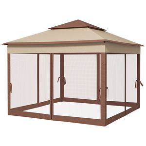 Gazebo Pop-Up da Esterno Khaki 3,35 x 3,35 m Impermeabile con Zanzariera e Borsa per il Trasporto, Palo in Acciaio - Product Image 1