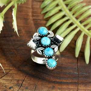 Bague en argent sterling 925 de qualité supérieure avec turquoise naturelle et pierres multiples, faite à la main, style bohème, bijoux fantaisie, fournisseur - Product Image 3