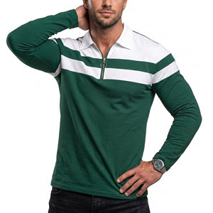 Camisetas Polo de Manga Larga a Rayas para Hombre, al por Mayor, OEM, con Cierre de Cremallera, Bloques de Color, Hechas a Medida, Ajustadas, Casuales, de Punto - Product Image 1