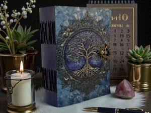 Herb Heritage Handmade Buffalo Leather Tree Life Journal <b>Pagan</b> Grimoire Book Shadows Embossed Logo Sewing Bound Vintage - Product Image 1