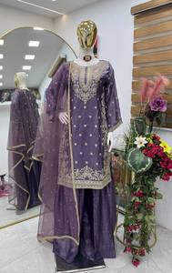 Premium Party Wear Fandy Silk Kurti Palazzo Set with Heavy Embroidery and <b>Net</b> Dupatta - Product Image 2