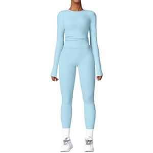 Conjunto de Yoga Personalizado al por Mayor para Mujer, Ropa Deportiva, Ropa de Gimnasio, Leggings de Manga Larga, Trajes Deportivos de Secado Rápido - Product Image 3