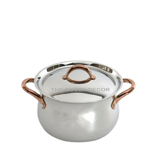Traditional Silver Casserole Dish Stainless Steel Metal Round Shape And <b>Copper</b> Double Handle Kitchenware Home Hotel Use - Product Image 1