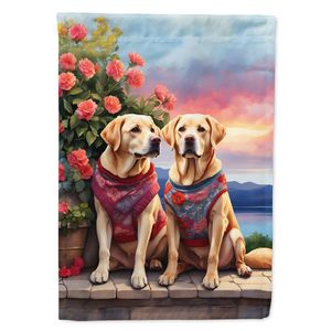 Bandera de jardín de dos corazones con Labrador Retriever amarillo, obra de arte Multicolor para Patio, camas de flores, buzón decorativo - Product Image 1