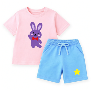 Conjunto de ropa de verano para niños y niñas, camiseta de algodón y pantalones cortos, conjunto informal transpirable, talla personalizada, productos de calidad de exportación - Product Image 5
