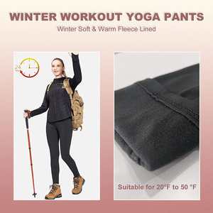 Wholesale Custom <b>Women</b> High Waist Thick Thermal Eco-Friendly Breathable <b>Leggings</b> Pocket Polyester Warm <b>Winter</b> Fleece Lined Pants - Product Image 2