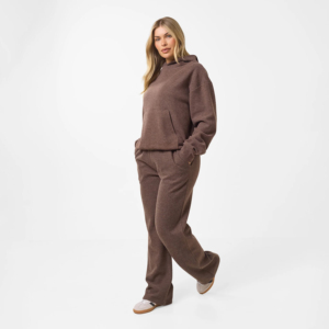Ensemble sweat à capuche et pantalon streetwear délavé écologique pour femme, 100 % coton molletonné, marron, coupe ample, design personnalisé - Product Image 2