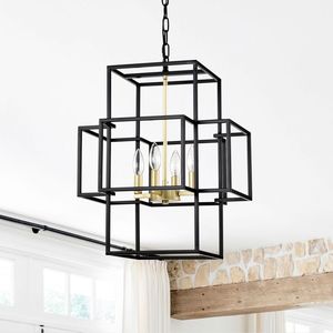 Lampadario a Sospensione Industriale Stile Fattoria con 4 Luci Regolabili in Altezza, Lanterna in Metallo per Sala da Pranzo - Product Image 2