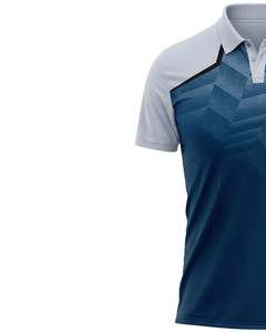 เสื้อโปโลผู้ชายสีน้ำเงินและสีเทา แขนสั้น พิมพ์ลายกราฟิก สวมใส่สบาย ระบายอากาศได้ดี ผลิตจากโพลีเอสเตอร์ เหมาะสำหรับกีฬากอล์ฟ เทนนิส และการฝึกซ้อม - Product Image 3