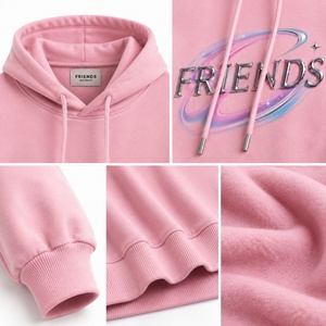 Hoodie court rose avec impression personnalisée, manches classiques, unisexe, coupe décontractée oversize, style automne, impression par transfert thermique - Product Image 3