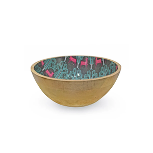 Bol en bois fait main avec motif bohème à l'intérieur et cuillères assorties pour servir les aliments à prix avantageux - Product Image 2