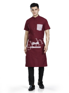 Camisa de uniforme de manga corta color granate para hombre con delantal para uso de camarero - Product Image 1