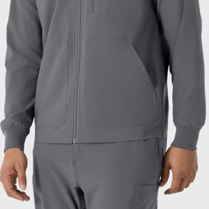 Ensemble de blouses médicales grises pour hommes, veste à fermeture éclair intégrale avec poches, uniforme d'hôpital, polyester tissé - Product Image 5
