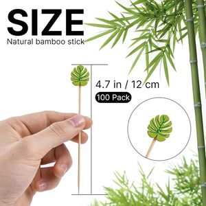 100 Stuzzicadenti in Legno di Bambù da 4,7 Pollici con Design a Foglia Verde e Foglia di Palma per Antipasti Decorativi e Cocktail Eleganti - Product Image 2