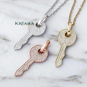 Moissanite <b>Key</b> Shape Moissanite Pendant 925 Silver Rose Gold Plated Themed Luxury Charm Unisex Everyday Wear Jewelry - Product Image 2