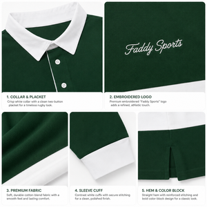 Polo à manches longues en coton premium pour homme, avec rayures contrastées, style rugby, vintage, streetwear, logo personnalisé, décontracté, sportif - Product Image 4