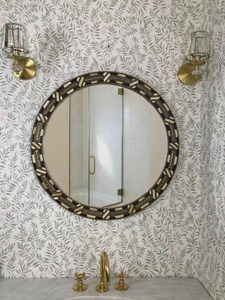 Espejo de pared decorativo con incrustaciones de hueso en forma ovalada, acabado en oro antiguo para decoración del hogar, sala de estar, baño, espejo de pared hecho a mano. - Product Image 6