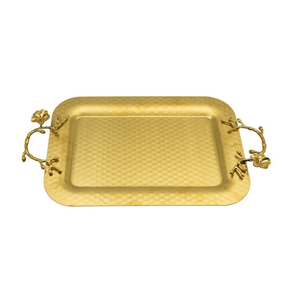 Plateau décoratif vintage unique en métal argenté et doré avec motif d'oiseau sur branche, fait main en acier inoxydable, prix usine - Product Image 6