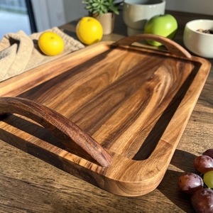 Bandeja de madera para servir, diseño artesanal, acabado natural, ideal para servir bebidas, bocadillos, desayuno, decoración elegante para el hogar - Product Image 5