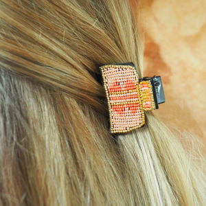 Barrettes à cheveux brodées à la main Theresa, perles de verre multicolores, rayures verticales, perles, fabrication indienne, plastique, usage quotidien - Product Image 6