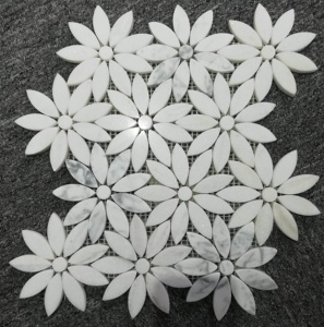 Flor de mosaico blanco Waterjet patrón Floral mármol mosaico para Backsplash cocina azulejos - Product Image 1