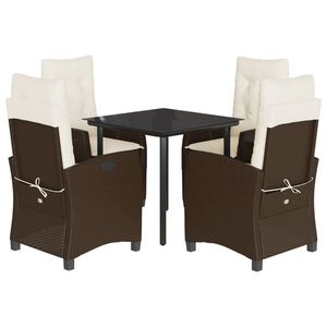 Ensemble de salle à manger de jardin avec accoudoirs réglables en rotin PE marron, noir et crème, élégant et confortable - Product Image 2