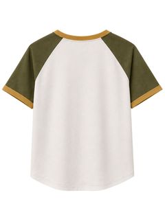 <b>White</b> Olive Green And Mustard Yellow Raglan T Shirt For Men Short Sleeve Crew Neck Cotton <b>Tee</b> Custom Casual Color Block Top - Product Image 2