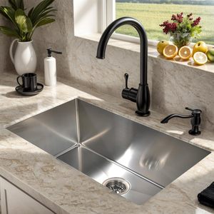 Fregadero de acero inoxidable hecho a mano, lavabo profundo, esquinas R10, duradero y resistente a la corrosión, perfecto para cocinas familiares - Product Image 5