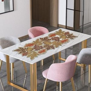 Embroidered Autumn Leaf Table Runner Modern Home Decor Polyester Washable Plant Pattern - Product Image 1